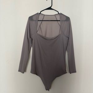 Abercrombie & Fitch Gray Mesh Long Sleeve Bodysuit